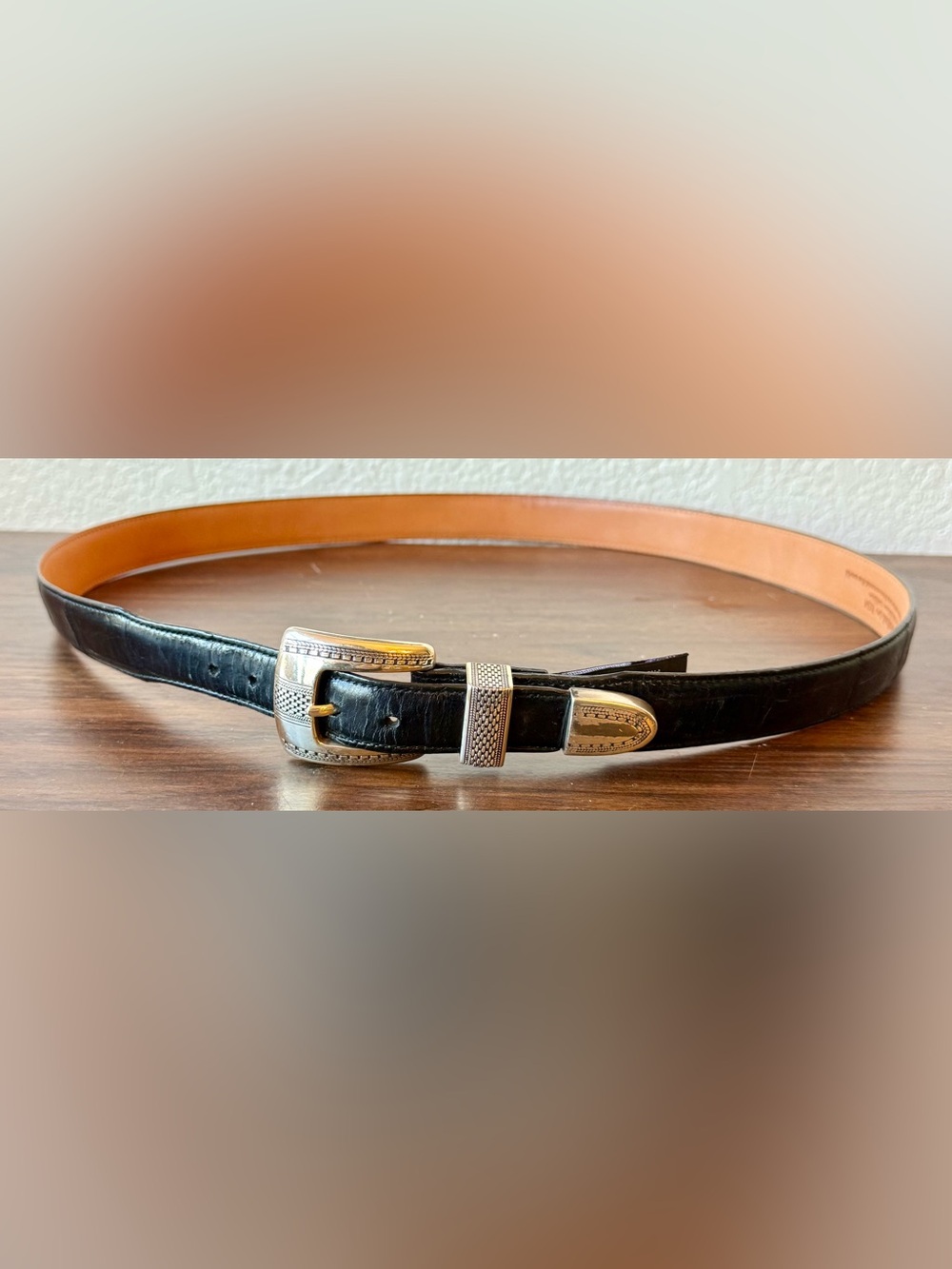 Brighton Black Leather Belt with Silver Buckle Accents Size 44